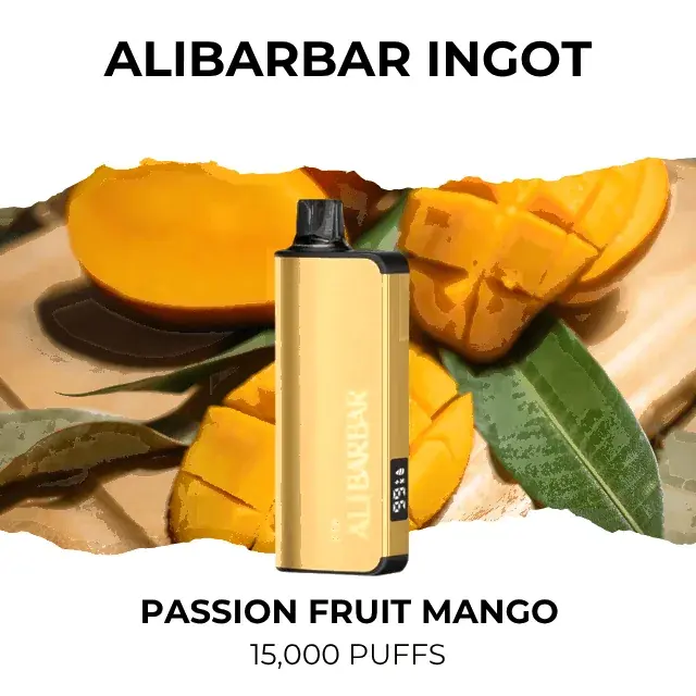 Alibarbar Ingot 15000 Passionfruit Mango disposable vape, Passionfruit Mango flavour, 15,000 puffs