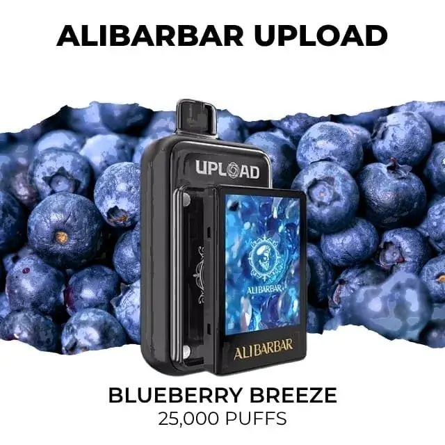 Alibarbar Upload 25000 Blueberry Breeze disposable vape, Blueberry Breeze flavour, 25,000 puffs