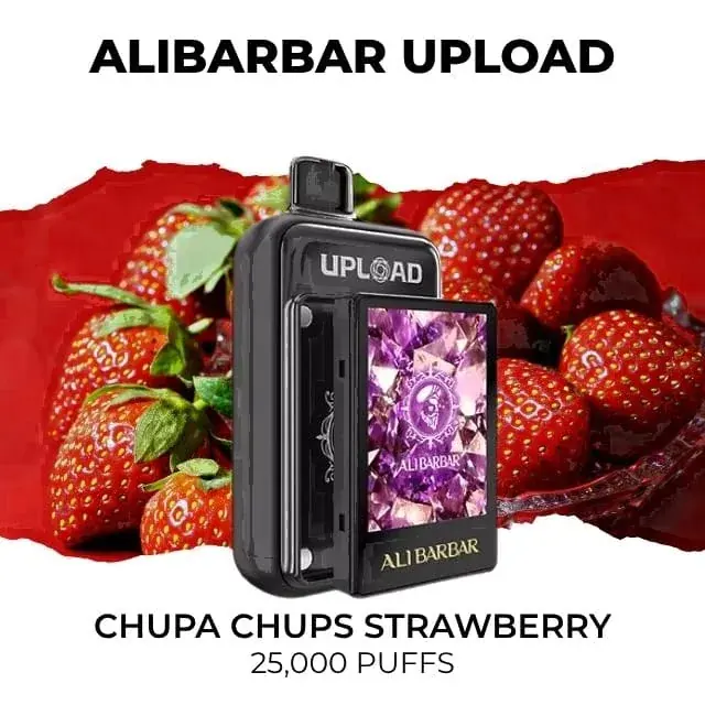 Alibarbar Upload 25000 Chupa Chups Strawberry disposable vape, Chupa Chups Strawberry flavour, 25,000 puffs